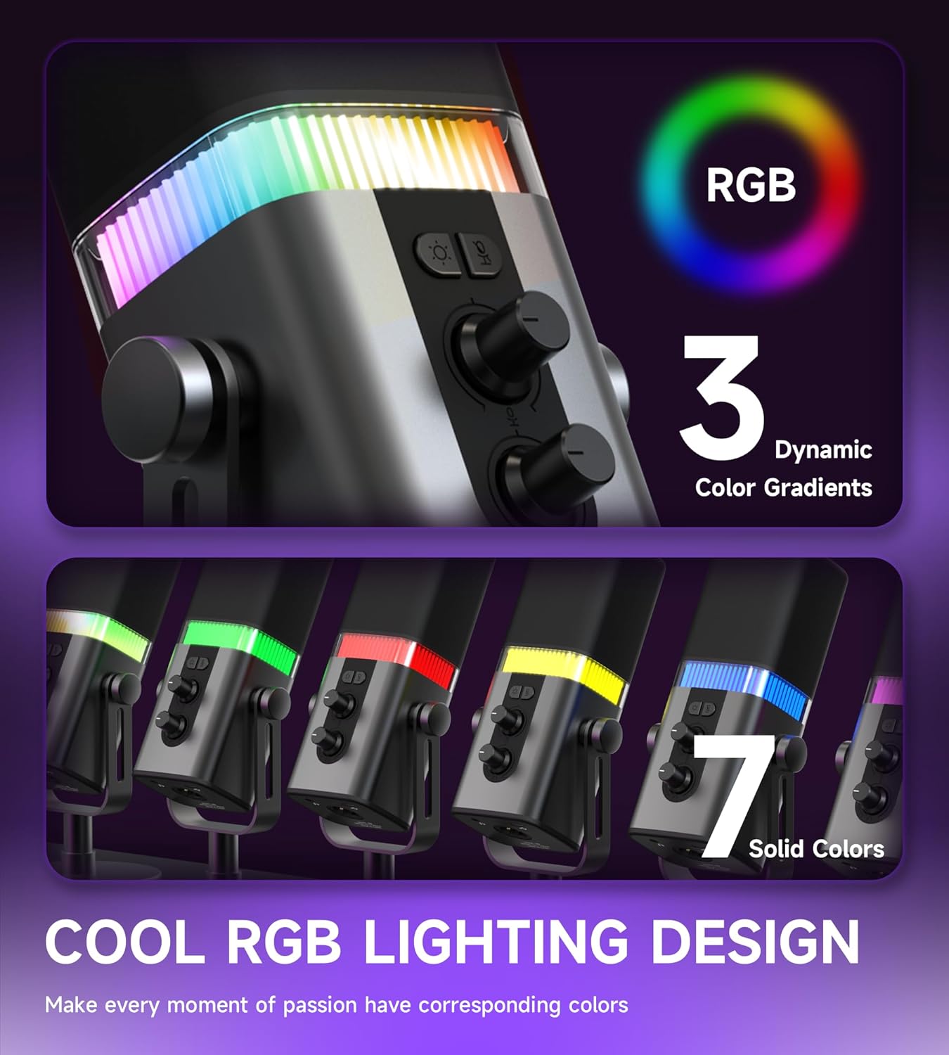 MAILANGSHI 192KHz/32bit Dynamic Podcast Microphone for PC, USB & XLR Mic with RGB Lighting, Desktop Stand, Mute Button, All-Metal Body, Gain & Volume Control, Gaming Microphone for Livestreaming - Flex Gamingproduct_type