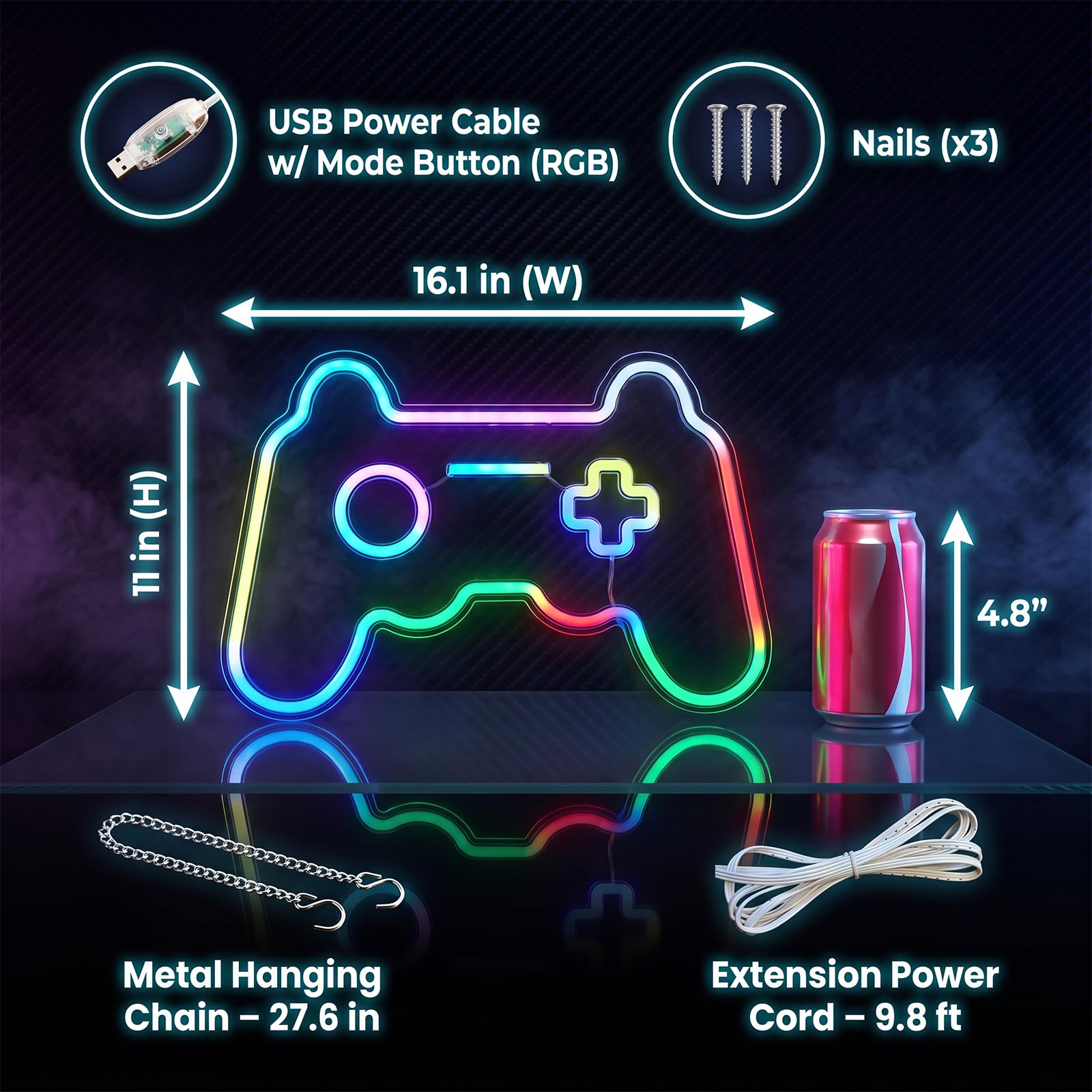 RGB Smiley Neon Sign, USB Powered 20+ Dynamic Modes Color Changing LED Neon Light for Wall Decor, Perfect for Bedroom Gaming Room Party Birthday Celebration Present for Teens Girls - Flex Gamingproduct_type