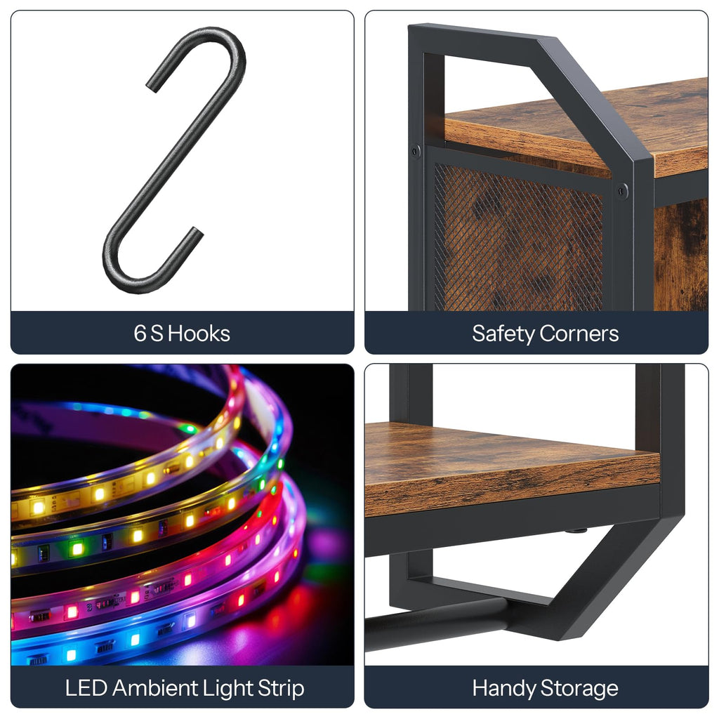 HOOBRO Gaming Floating Shelves with LED Lights, 28.7" LED Wall Mounted Shelf, 3-Tier Display Rack for Wall Storage, Floating Rack with Hanging Rod and 6 S-Hooks, for Gaming Room, Black BB70DBJ01 - Flex Gamingproduct_type