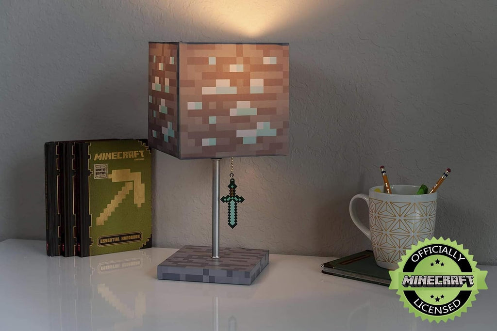 Minecraft Diamond Ore Block LED Desk Lamp with Diamond Sword Puller