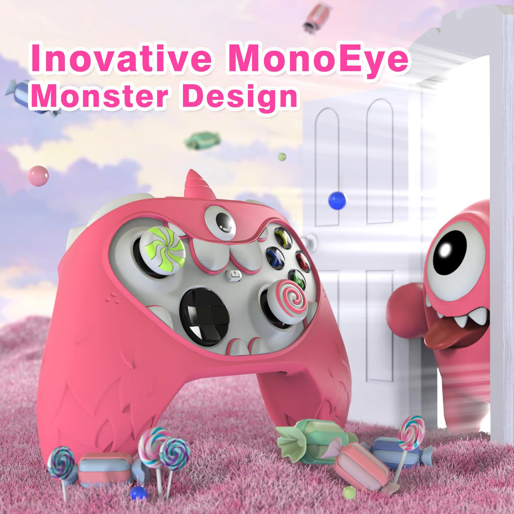 PlayVital MonoEye Monster Controller Skin for Xbox Series X/S - Cute Anti-Slip Silicone Cover Case with 4 Candy Thumb Grip Caps & Stickers, Full Protection Set, Green - Flex Gamingproduct_type