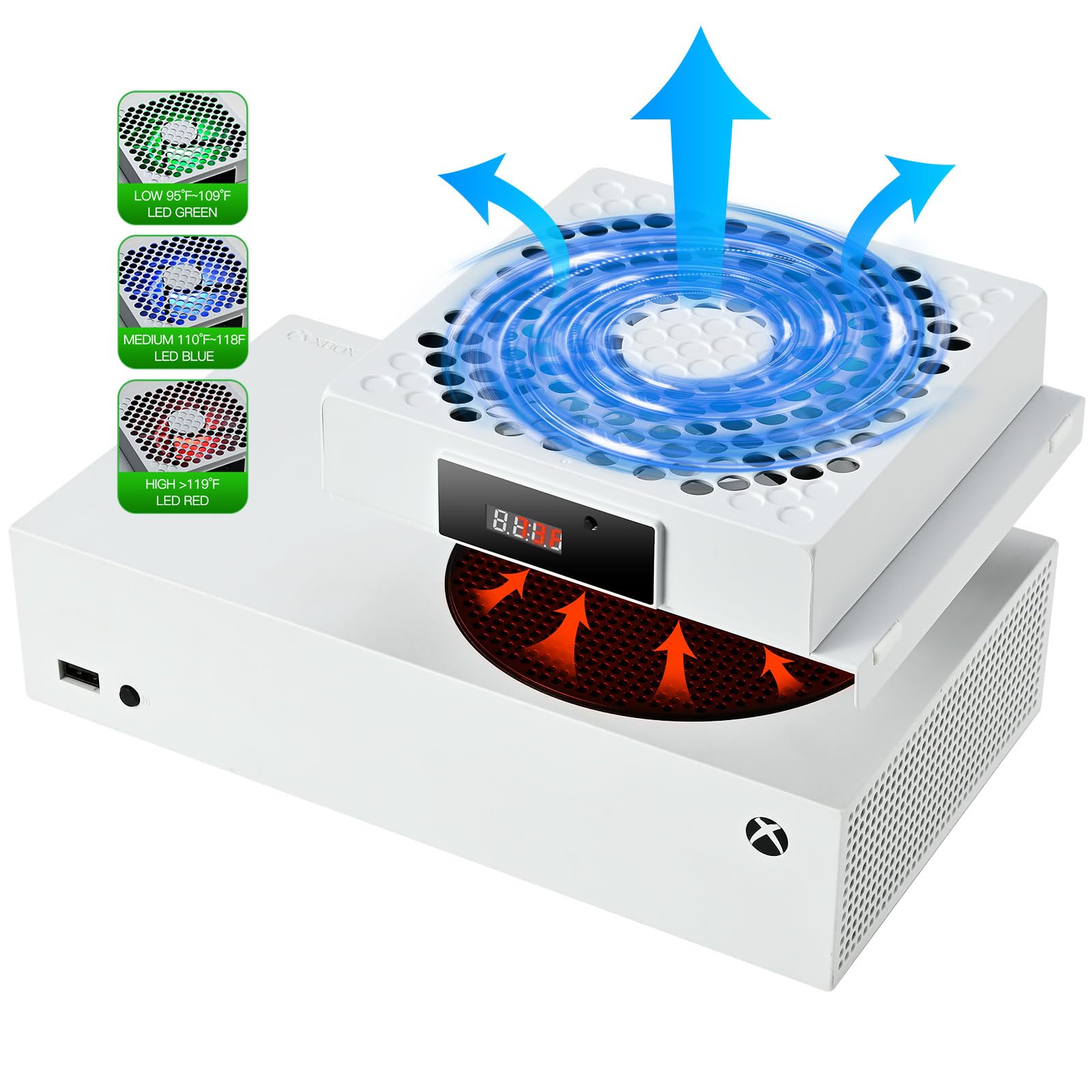 DEPGI Cooling Fan for Xbox Series x, Featuring Automatic Fan Speed Adjustment Based on Temperature, LED Display Screen, Low Noise, Easy Installation, 3 speeds, with RGB LED - Flex Gamingproduct_type