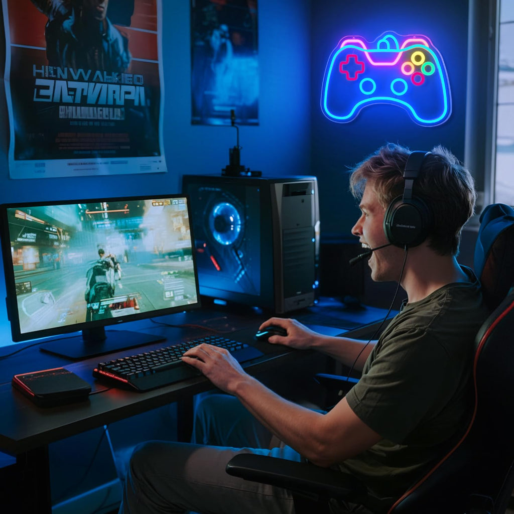 Gamer Mode Neon Sign for Gaming Room Decor, USB Powered LED Wall Light with Dimmer, Cool Gamer Setup Accessories for Bedroom, Streamer Background, Teen Boy Game Room, Man Cave