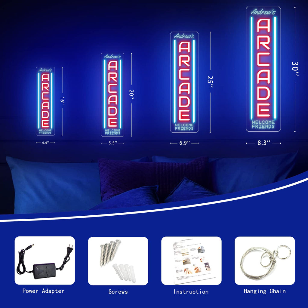 Custom Arcade Neon Sign, Ugrade Retro Game Ghost LED Neon Light Sign, Handmade Aesthetic Night Lamp for Game Room, Business Recreation Bedroom Birthday Gift (Arcade)