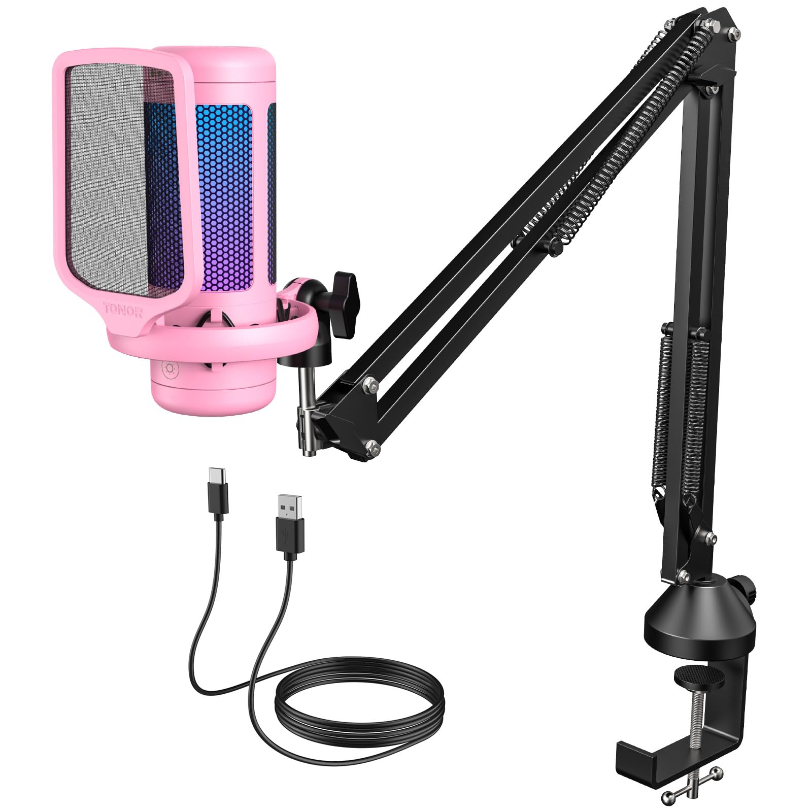 TONOR Gaming Microphone Set with Boom Arm, Vocal Condenser Microphone for PC with Stand, USB Mic with controllable RGB Light, One Tap Mute, Volume Control, for Discord, Twitch Streaming, TC310+ - Flex Gamingproduct_type