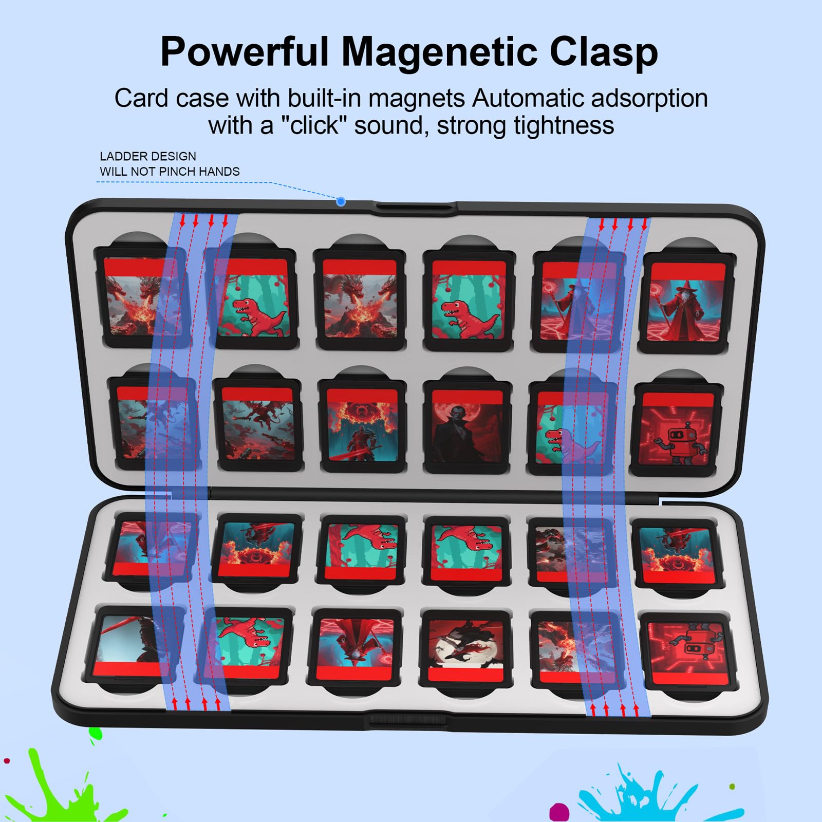 QuoLumPIA 96 Game Case - for Nintendo Switch 2/OLED/Lite Cartridge storage with 96 Game Card Slots & 160 Micro SD Card Slots, Black, Hard Shell, Silicone Lining, Magnetic snap, Travel, Gift, Party - Flex Gamingproduct_type