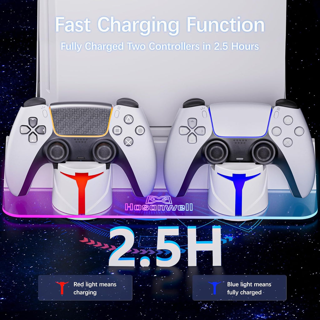 Hosanwell PS5 Wall Mount Kit with RGB Charging Station