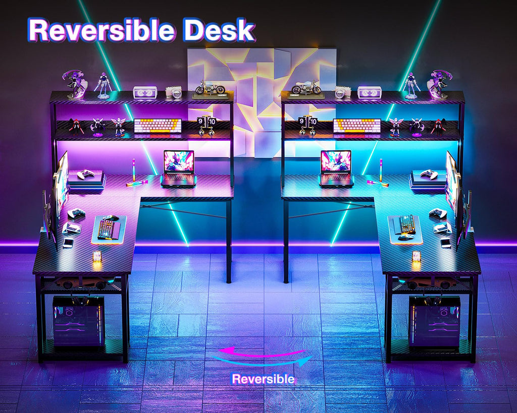 ODK 53" L Shaped Gaming Desk with Hutch & Headphone Hook, Corner Computer Table with Storage Shelves for Home Office, Black - Flex Gamingproduct_type