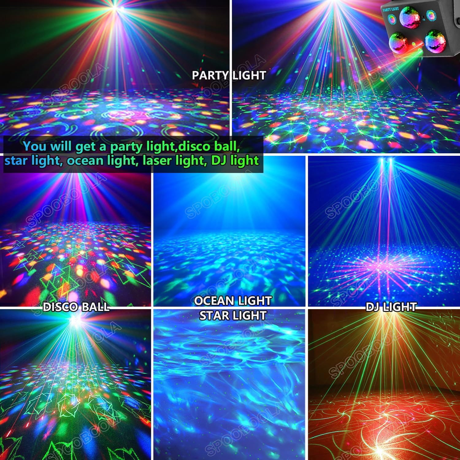 Party Lights,Disco DJ Strobe Light Rave Stage Projector Effect Dance Club Light Sound Activated with Remote Control for Parties Home Show KTV Pub Dance Christmas