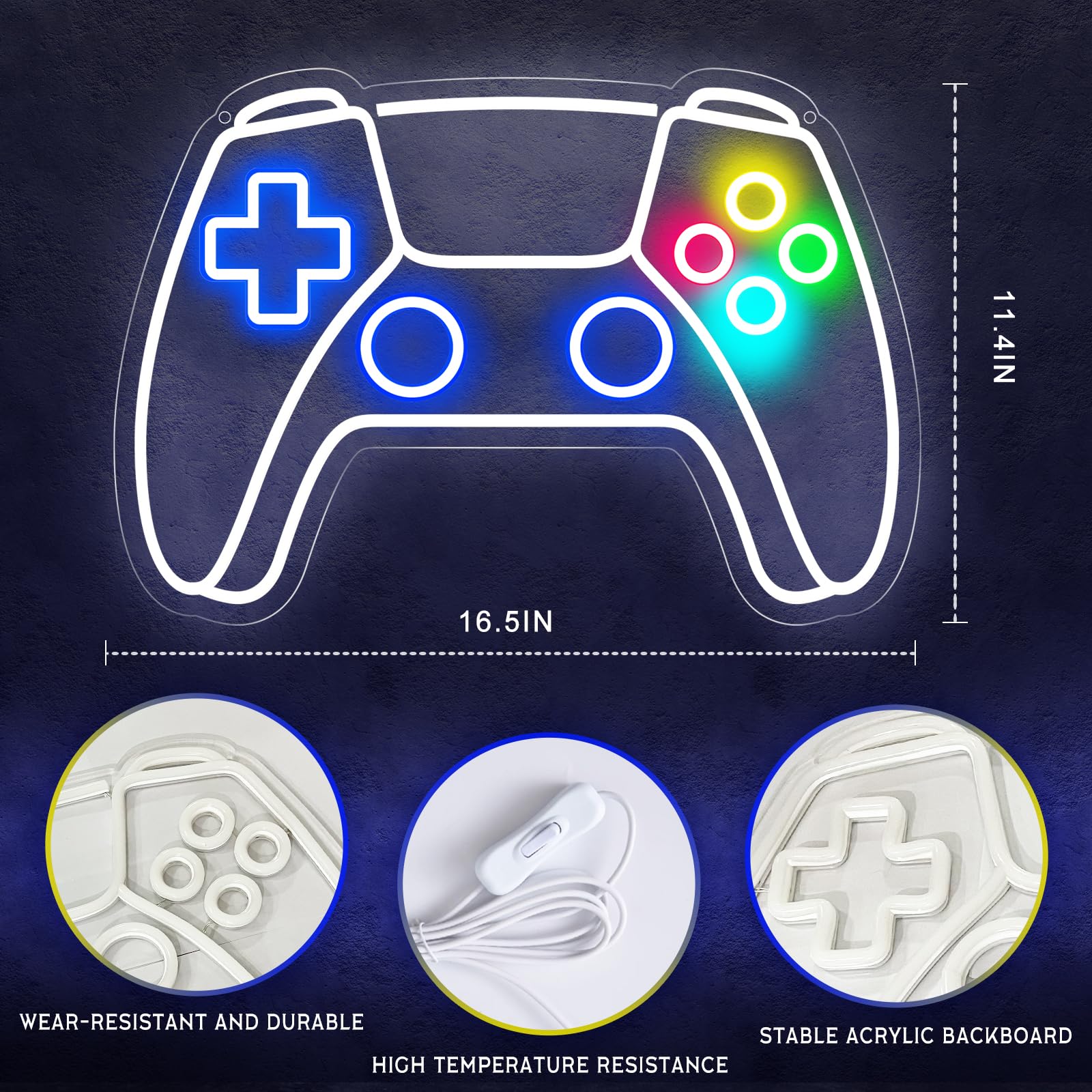 Gamer Neon Sign, Gamepad Shaped LED Neon Sign for Gamer Room Decor, Gaming Neon Sign for Boys Room Decor, Neon Gaming Sign for Gaming Wall Decor, USB Powered Gamer Gifts for Teens, Boys, Kids - Flex Gamingproduct_type