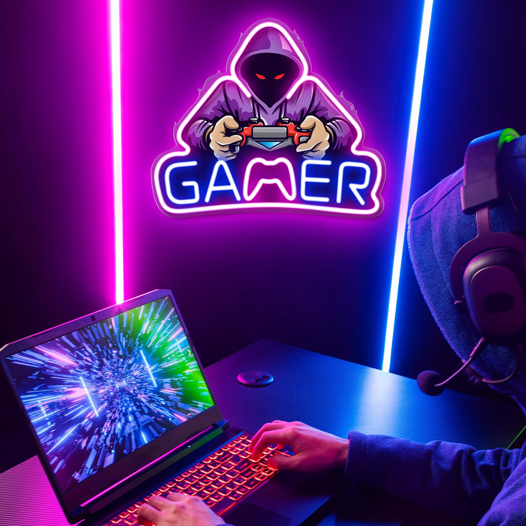 Kavaas Gamer Neon Sign, UV Printed Gaming Neon Sign for Gamer Room Decor - LED Video Game Neon Lights for Bedroom Boys, Gaming Wall decor - Best Gamer Gifts for Teenage Boys, Christmas - Flex Gamingproduct_type