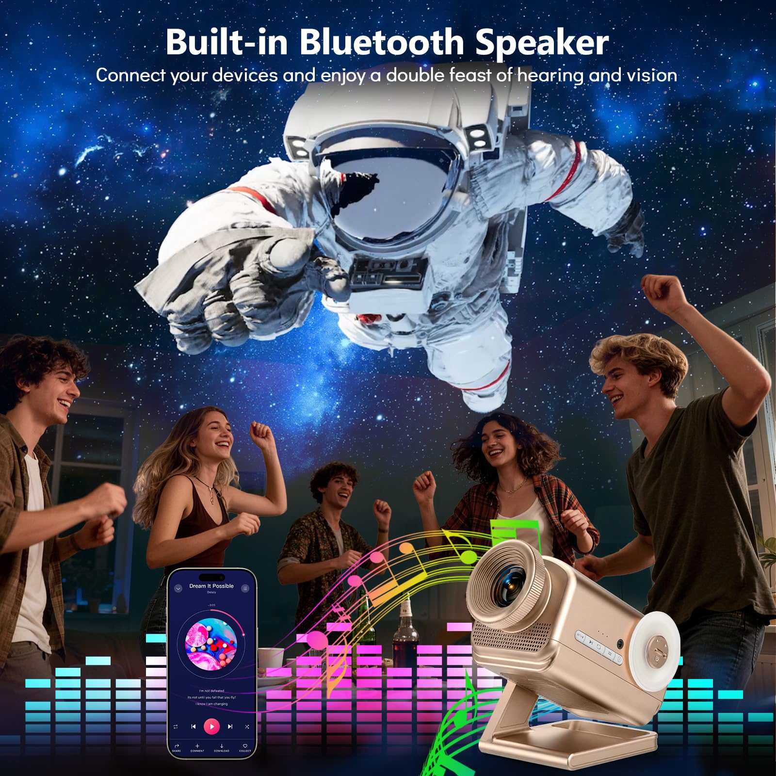 Rossetta 3D Projector with 60 Scenes, Galaxy Star Projector for Room Decor | Bluetooth Speaker, 1H/2H Timer & Remote, Night Light for Bedroom, Party, Christmas & Birthday Gifts for Adults, Girls, Boys