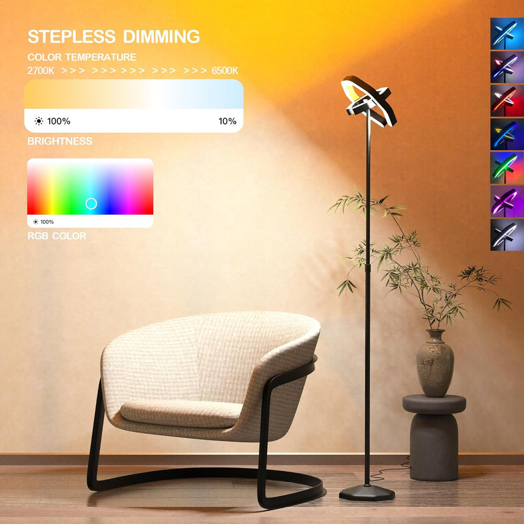 Smart Floor Lamp RGB with Alexa Compatibility, 70.8" LED Standing Lamp with Dual Adjustable Ring Lights, Music Sync, Timer, App & Remote Control, Modern Corner Lamp for Bedroom Living Room Gaming Room - Flex Gamingproduct_type