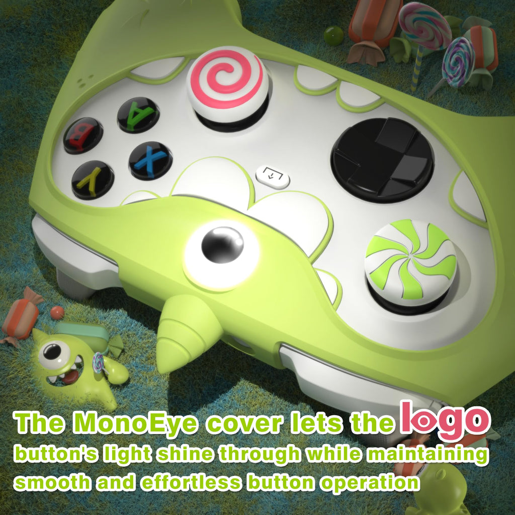 PlayVital MonoEye Monster Controller Skin for Xbox Series X/S - Cute Anti-Slip Silicone Cover Case with 4 Candy Thumb Grip Caps & Stickers, Full Protection Set, Green - Flex Gamingproduct_type