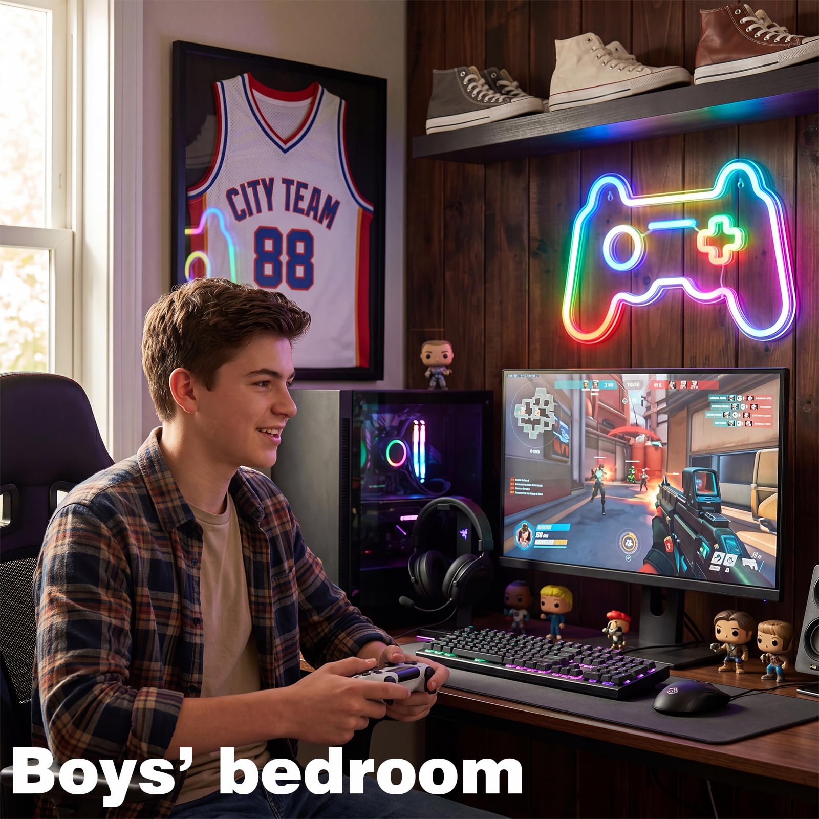 RGB Smiley Neon Sign, USB Powered 20+ Dynamic Modes Color Changing LED Neon Light for Wall Decor, Perfect for Bedroom Gaming Room Party Birthday Celebration Present for Teens Girls - Flex Gamingproduct_type