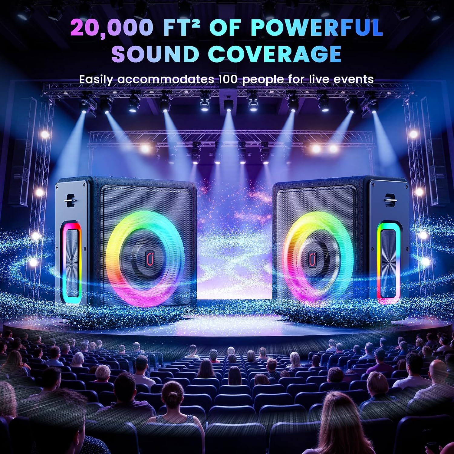 Karaoke Machine for Adults with 2 Wireless Microphones, 200W PA System | Pitch Correction, Bluetooth 5.3, Retro Leather Design, 24H Playtime, TV Connection, TWS Stereo and Live Performance Support