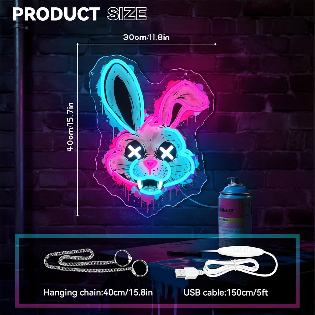 Bunny Neon Sign, Rabbit Neon Signs for Wall Decor, Dimmable Acrylic Neon Lights for Room Bedroom Game Room Club Bar Party Decorations, Perfect Gifts