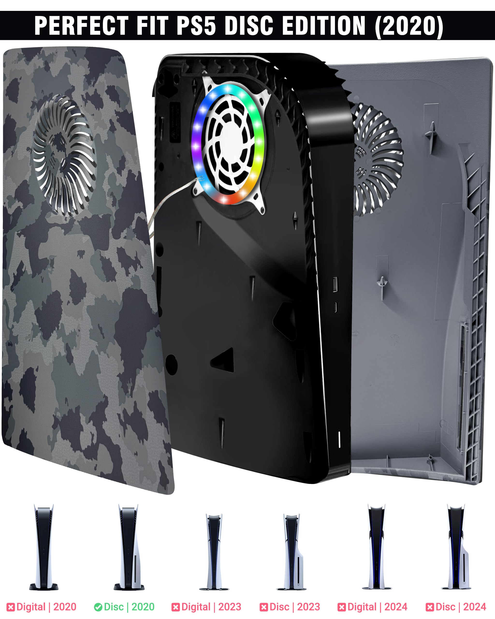 Joso Faceplate for PS5 Disc Edition, Anti-Scratch Dustproof Case Replacement with RGB Ring, Cover Skin Fit for PS5 Console (CD-ROM), Plates for PS5 Accessories, Transparent - Flex Gamingproduct_type
