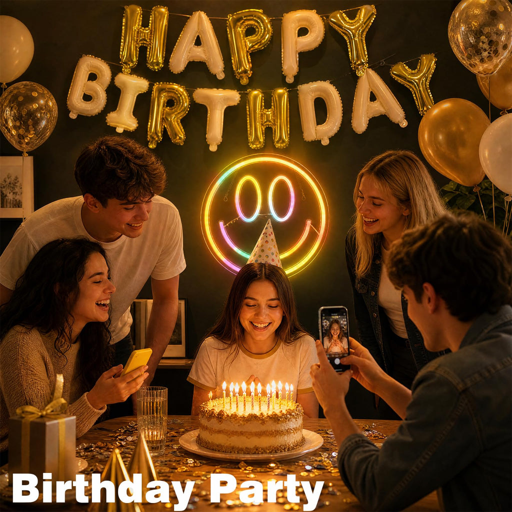 RGB Smiley Neon Sign, USB Powered 20+ Dynamic Modes Color Changing LED Neon Light for Wall Decor, Perfect for Bedroom Gaming Room Party Birthday Celebration Present for Teens Girls - Flex Gamingproduct_type