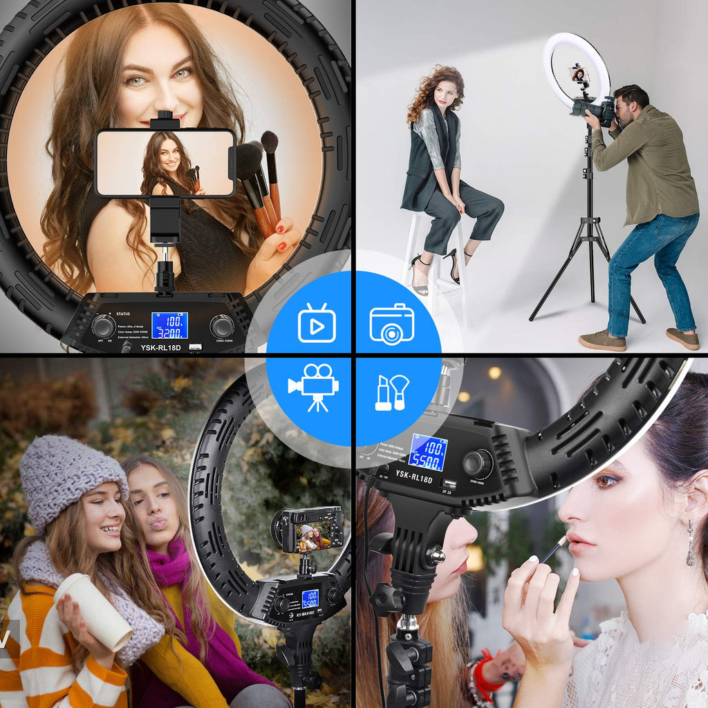 Yesker Ring Light with Tripod Stand and Phone Holder 18 Inch RGB Ringlight 25 RGB Modes Bi-Color Adjustable 2700–7000K LED Selfie Halo Light Kit for Live Stream Photography Zoom Makeup Youtobe Tiktok