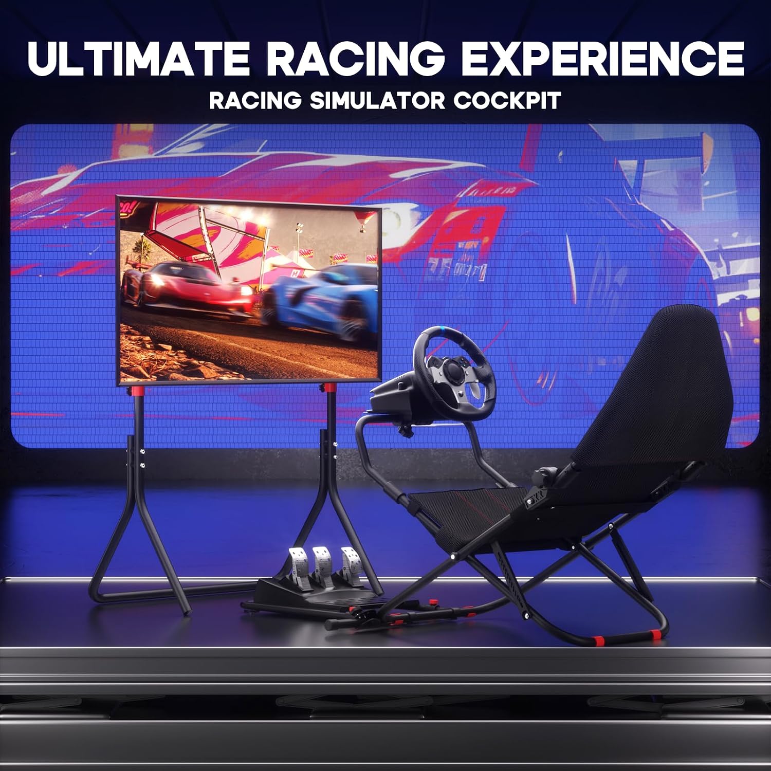 DIWANGUS Racing Simulator Cockpit with TV Stand, Foldable Racing Wheel Stand with TV Mount and Seat, Sim Racing Cockpit Compatible with Logitech G29/920/923/27/25, Thrustmaster T248/X/T300RS/T150/458/TX for Xbox PS4 PS5 - Flex Gamingproduct_type
