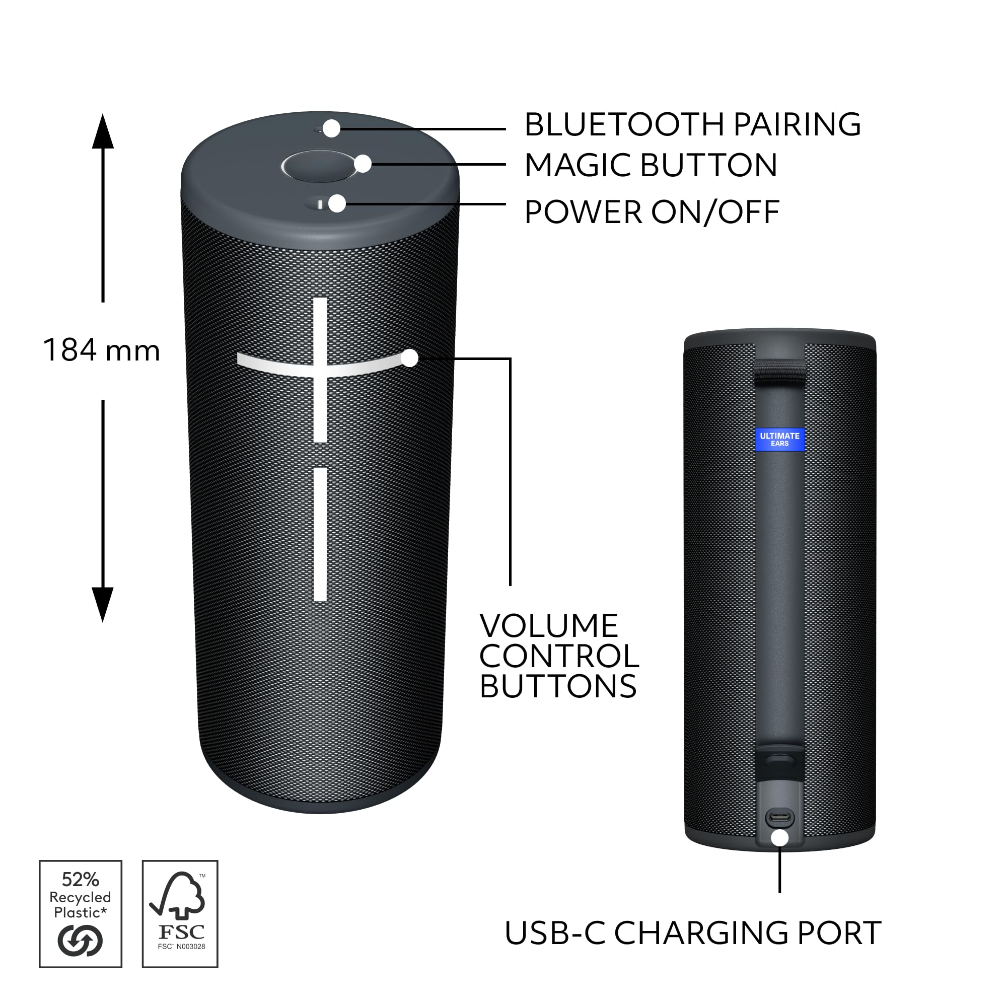 Ultimate Ears Boom 4 Portable Bluetooth Speaker, Waterproof - Blue | Balanced 360-degree sound, clear audio, deep bass, floating design, 15-hour battery life, 147ft (45m) wireless range