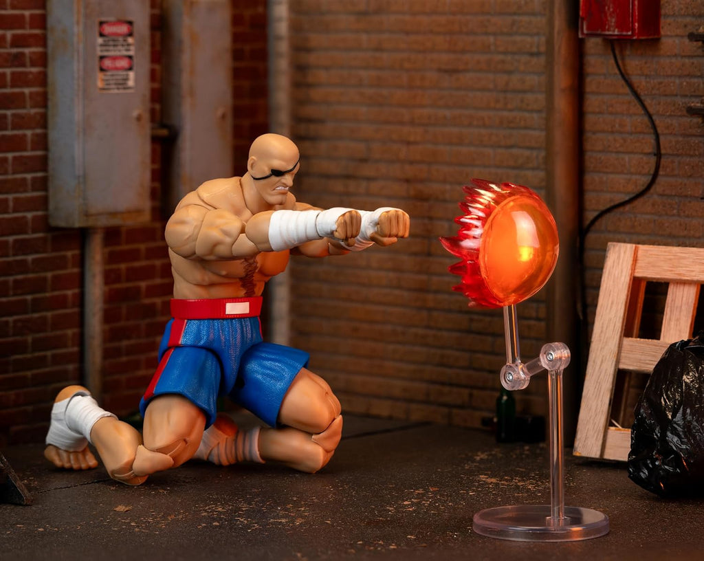Jada Street Fighter II Sagat Deluxe 1:12 Scale Action Figure - Highly Articulated, Tiger Shot Accessory & Stand, 7.6" Tall | Highly articulated, Tiger Shot accessory and stand