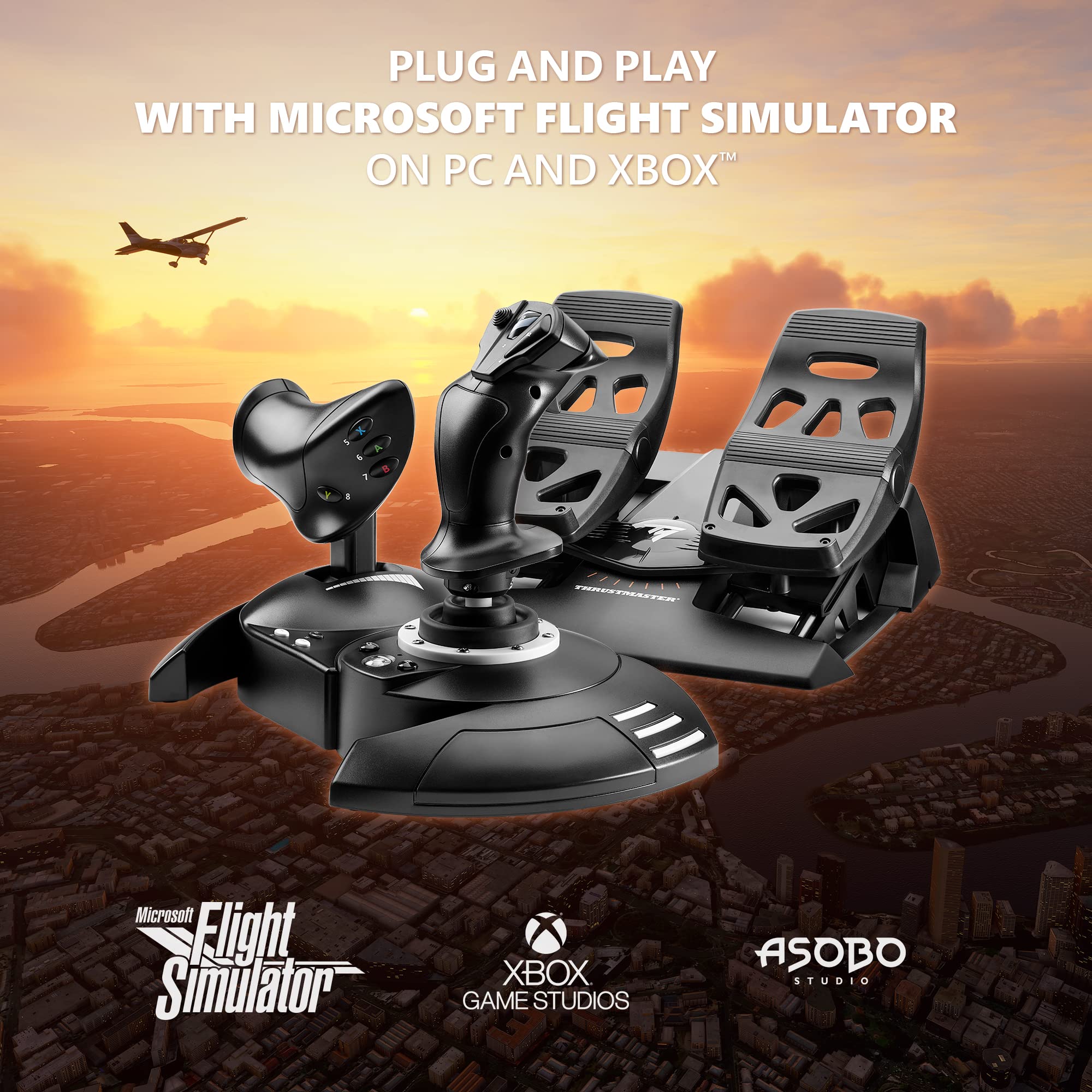 Thrustmaster T-Flight Full Kit HOTAS with Rudder Pedals - XBOX & PC | Hall-Effect joystick, 5 axes, 14 mappable buttons, detachable throttle, hat switch, adjustable resistance, for flight sims - Flex Gamingproduct_type