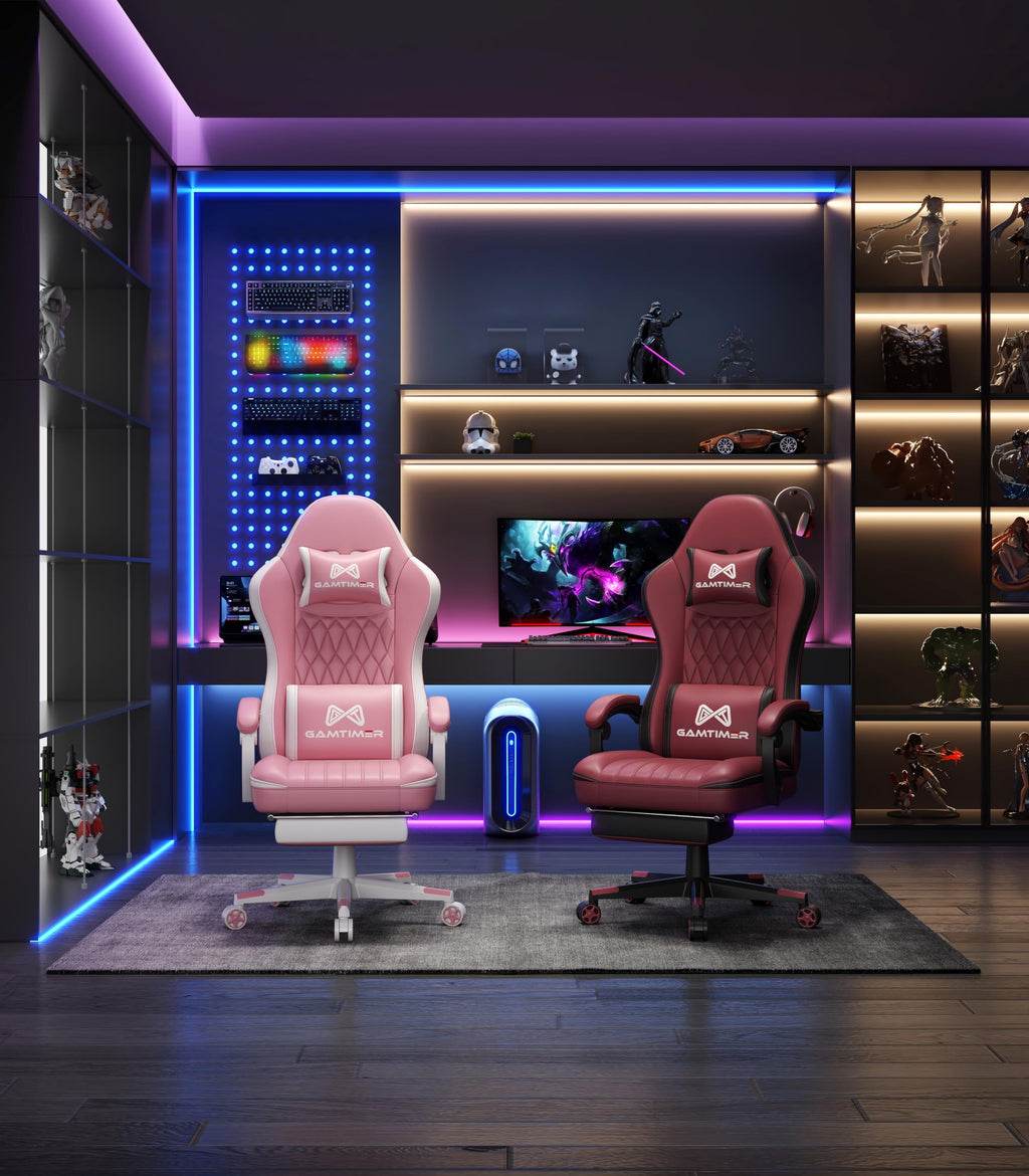 Gamtimer Gaming Chair with Footrest, Ergonomic Computer Chair, PU Breathable Material with Headrest and Lumbar Support, Suitable for Silla Gamer and Adults（Grey） - Flex Gamingproduct_type