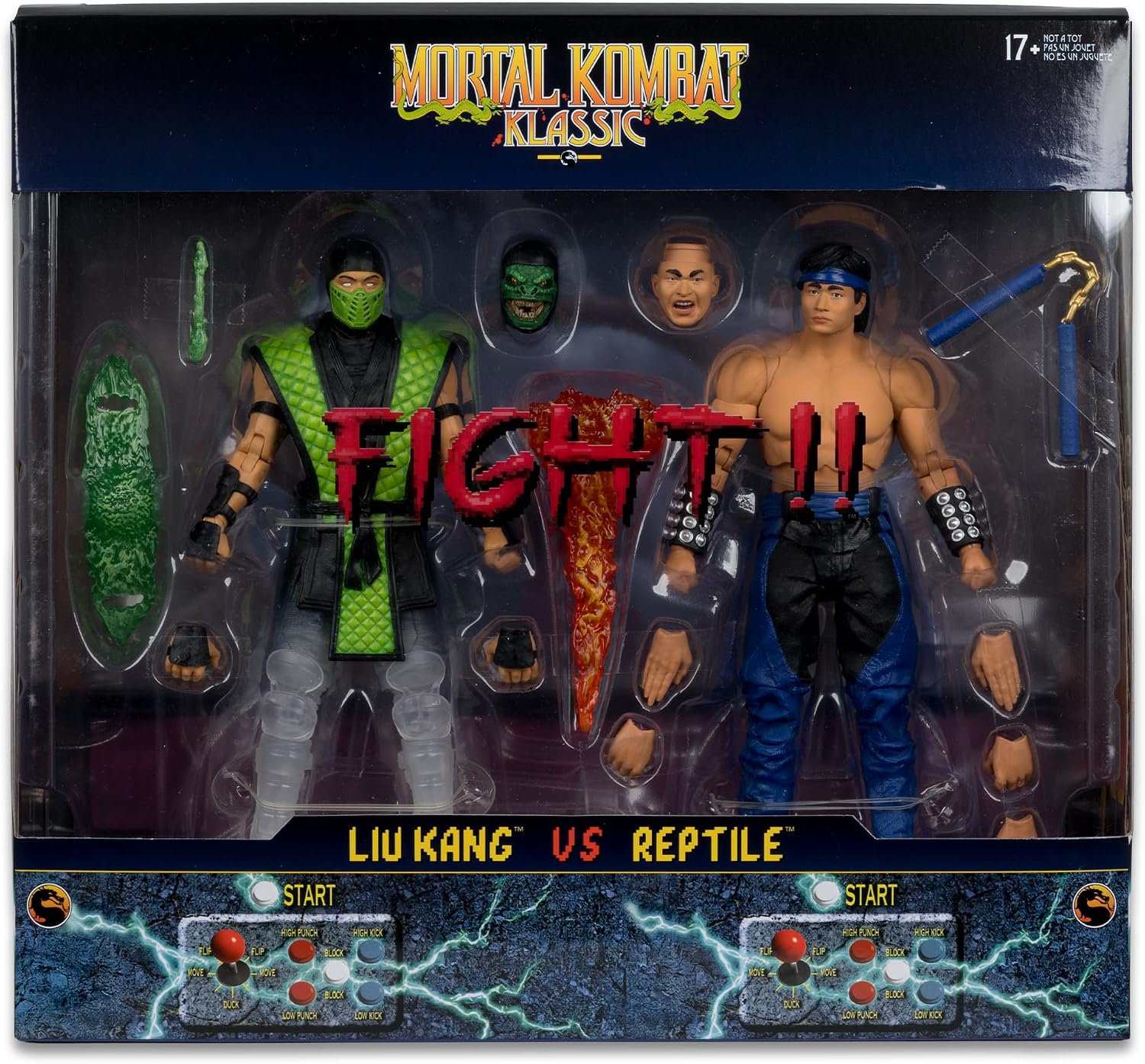 Liu Kang vs Reptile (Mortal Kombat Klassic) Deluxe 2-Pack 7" Figure | Mortal Kombat Klassic 7 Inch Action Figure 2-Pack - Liu Kang vs Reptile