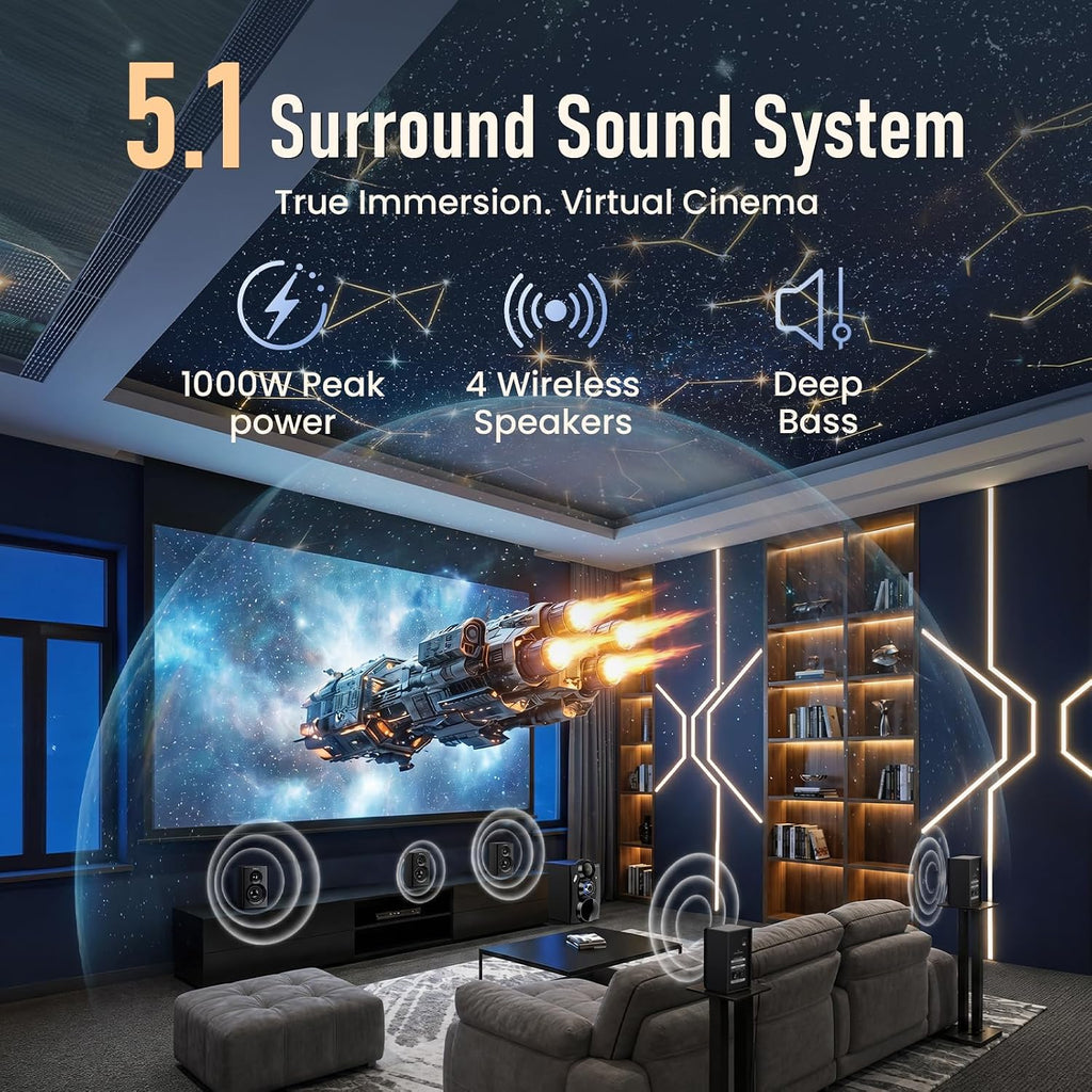 Bobtot Wireless Surround Sound System Home Theater System, 1000W Surround Speakers 8" Subwoofer 5.1/2.1 Channel Deep Bass with ARC Optical Bluetooth Karaoke Input - Flex Gamingproduct_type