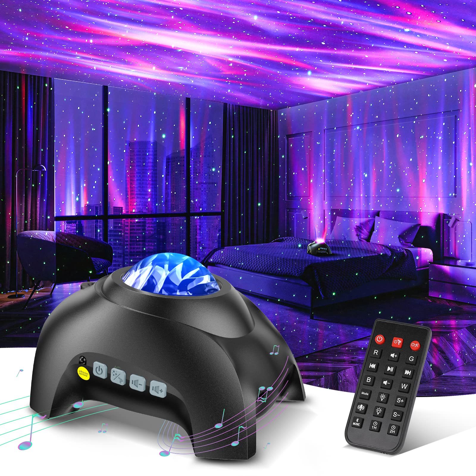 Northern Galaxy Light Aurora Projector with 33 Light Effects, Night Lights LED Star Projector for Bedroom Nebula Lamp, Remote Control, White Noises, Bluetooth Speaker for Parties Black - Flex Gamingproduct_type