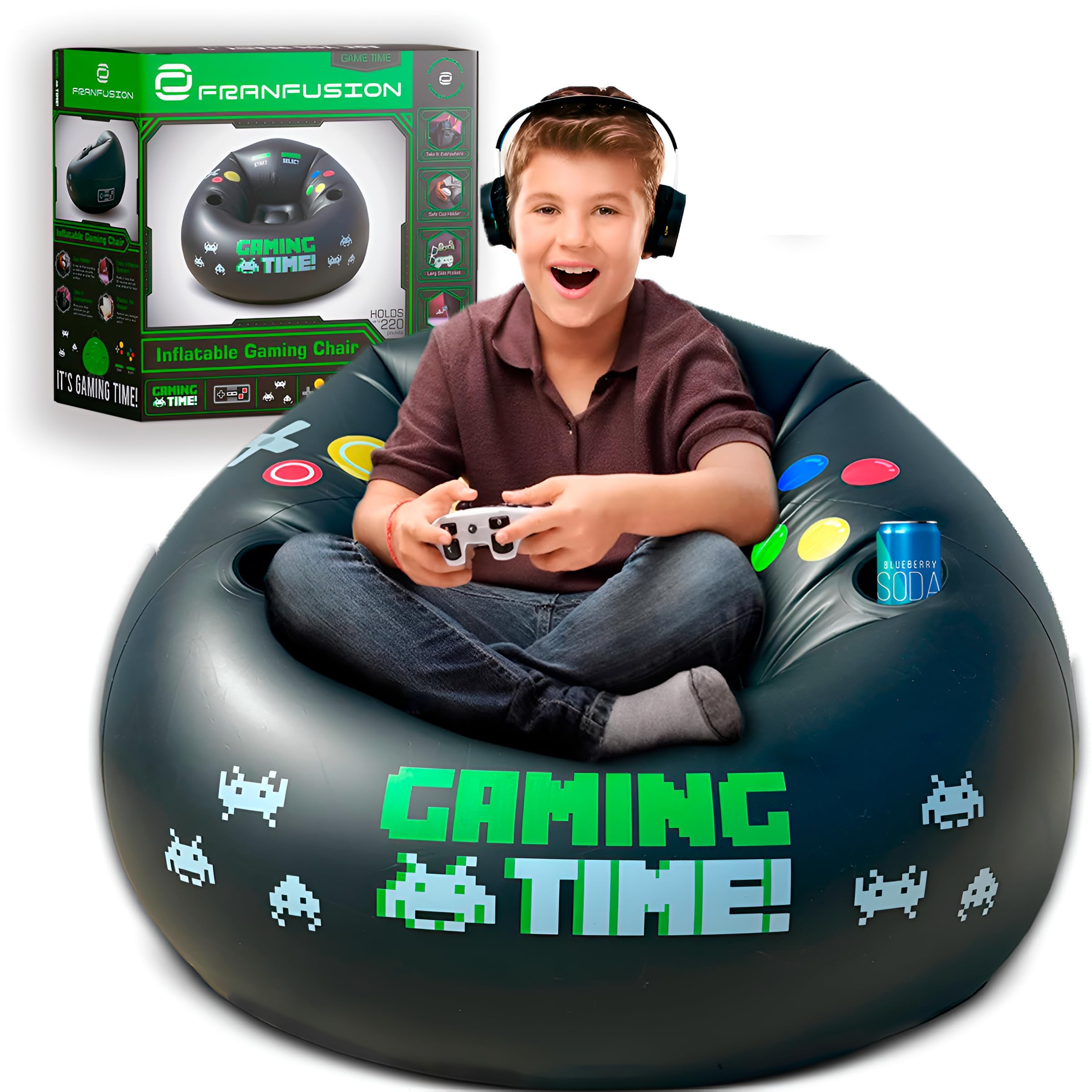 Inflatable Gaming Chair for Kids & Teens with Cup Holders and Side Pocket - This Air Gaming Bean Bag Chairs for kids is The Perfect Furniture for Gamer Room Decor - Perfect Gaming Stuff for boys 4-12 - Flex Gamingproduct_type