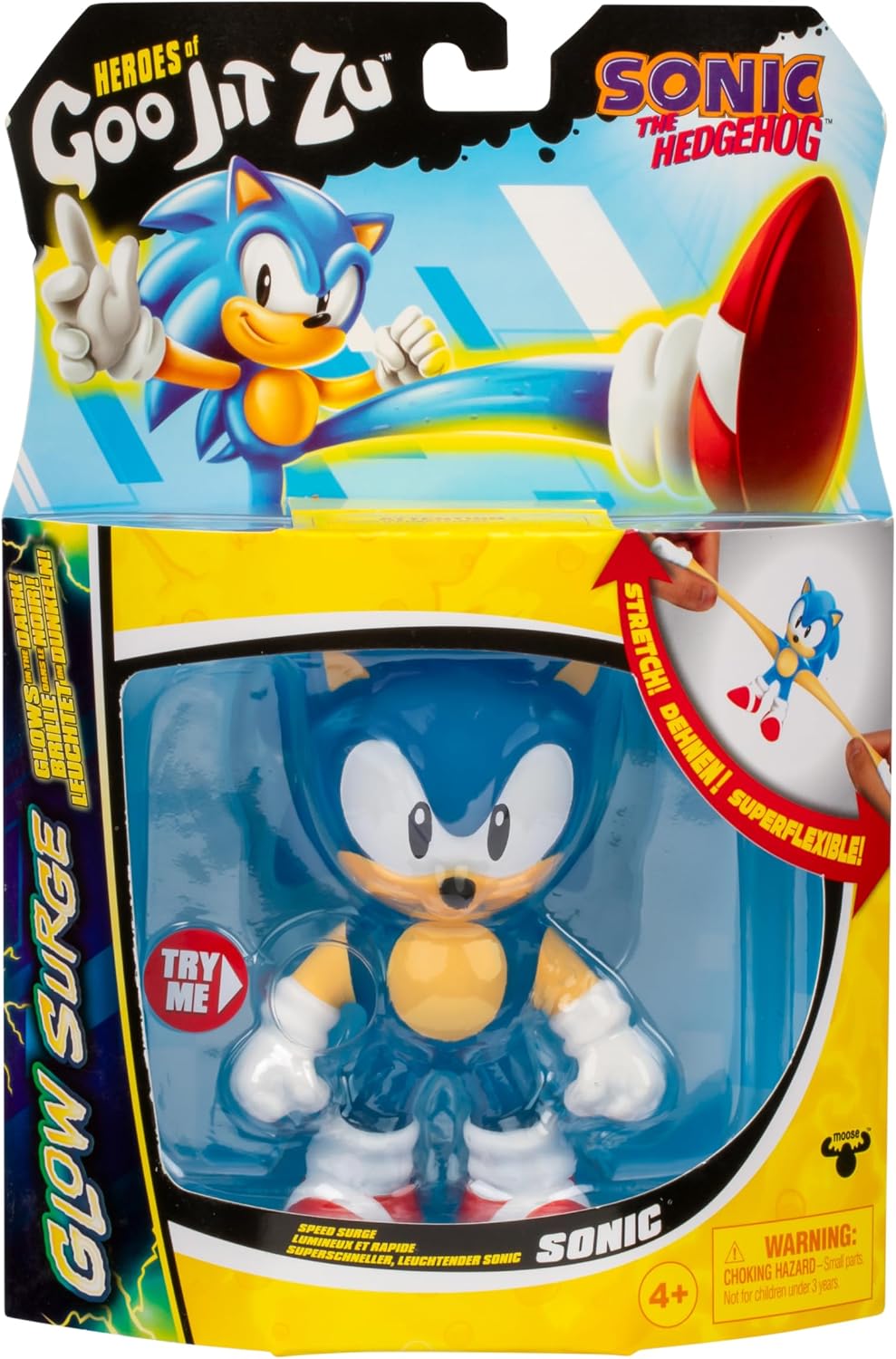 Heroes of Goo Jit Zu Sonic The Hedgehog, Speed Surge Sonic, Powered Up with Glow Surge Giving Him Glow-in-The-Dark Powers, Squishy, Stretchy Filling, Stretch Him Up to 3 Times His Size