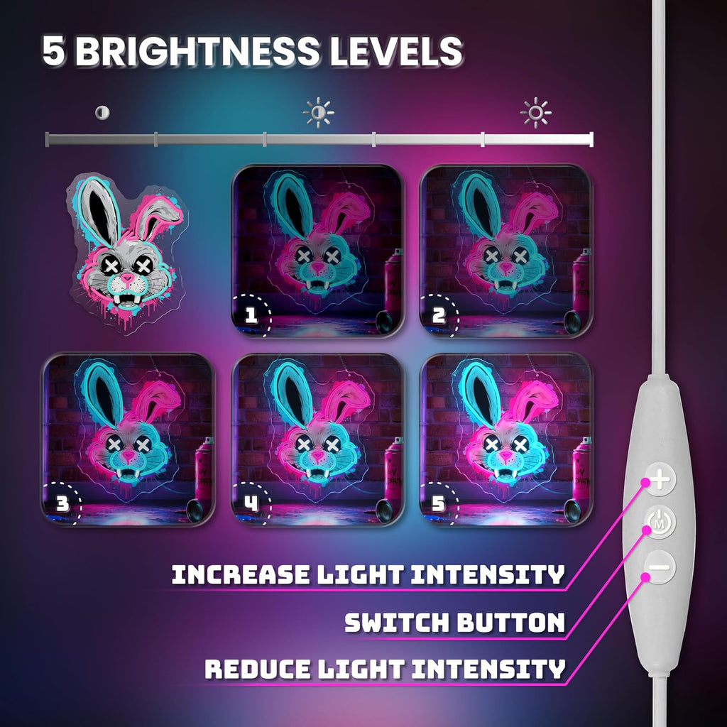Bunny Neon Sign, Rabbit Neon Signs for Wall Decor, Dimmable Acrylic Neon Lights for Room Bedroom Game Room Club Bar Party Decorations, Perfect Gifts