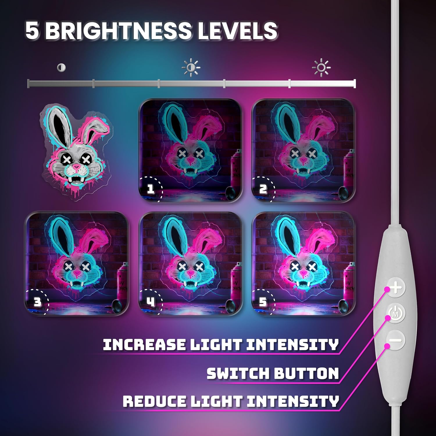 Bunny Neon Sign, Rabbit Neon Signs for Wall Decor, Dimmable Acrylic Neon Lights for Room Bedroom Game Room Club Bar Party Decorations, Perfect Gifts
