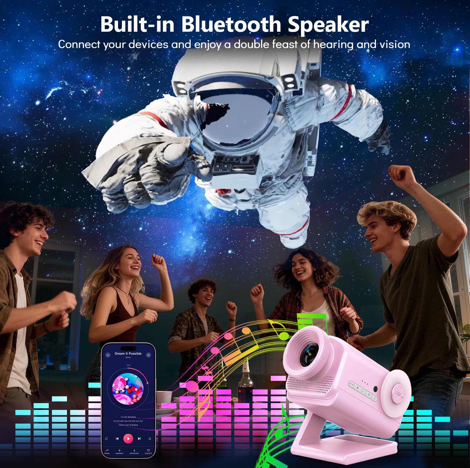 Rossetta 3D Projector with 60 Scenes, Galaxy Star Projector for Room Decor | Bluetooth Speaker, 1H/2H Timer & Remote, Night Light for Bedroom, Party, Christmas & Birthday Gifts for Adults, Girls, Boys