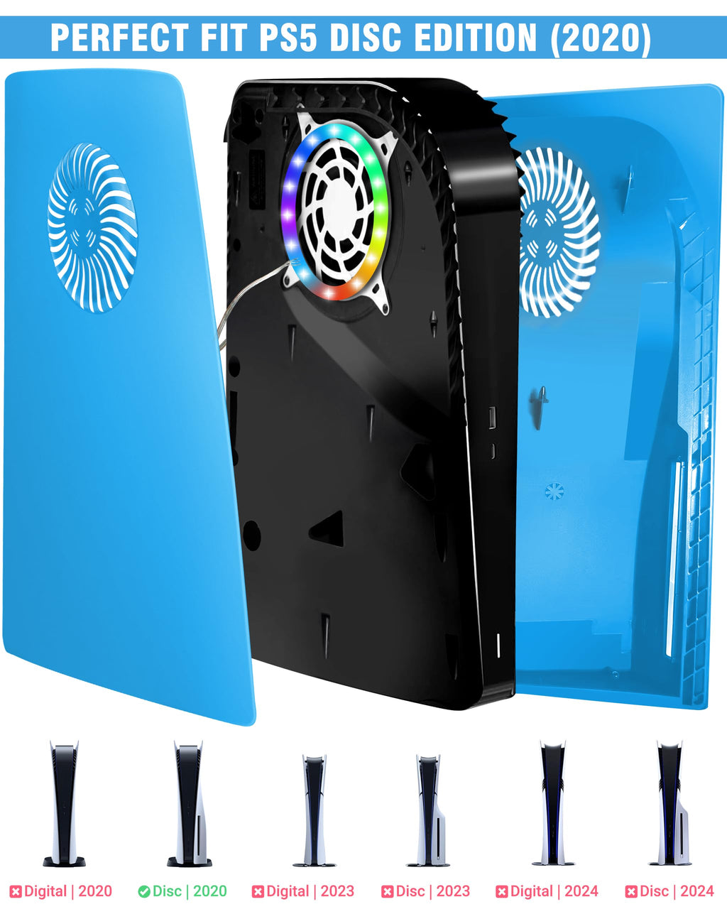 Joso Faceplate for PS5 Disc Edition, Anti-Scratch Dustproof Case Replacement with RGB Ring, Cover Skin Fit for PS5 Console (CD-ROM), Plates for PS5 Accessories, Transparent - Flex Gamingproduct_type