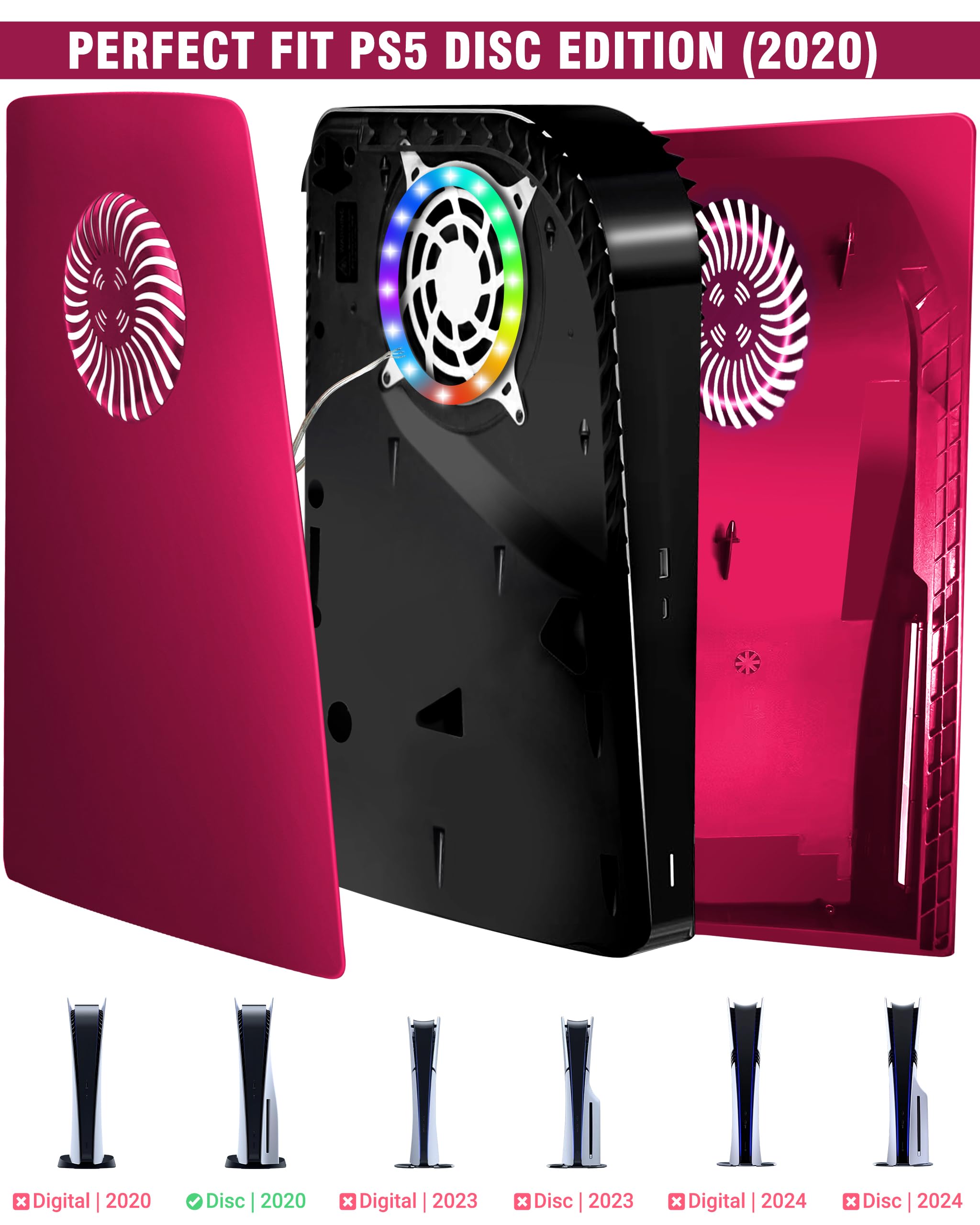 Joso Faceplate for PS5 Disc Edition, Anti-Scratch Dustproof Case Replacement with RGB Ring, Cover Skin Fit for PS5 Console (CD-ROM), Plates for PS5 Accessories, Transparent - Flex Gamingproduct_type