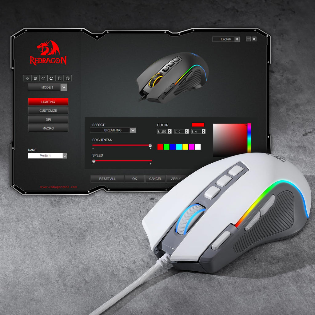 Redragon M612 Predator RGB Gaming Mouse, 8000 DPI Wired Optical Mouse with 11 Programmable Buttons & 5 Backlit Modes, Software Supports DIY Keybinds Rapid Fire Button - Flex Gamingproduct_type