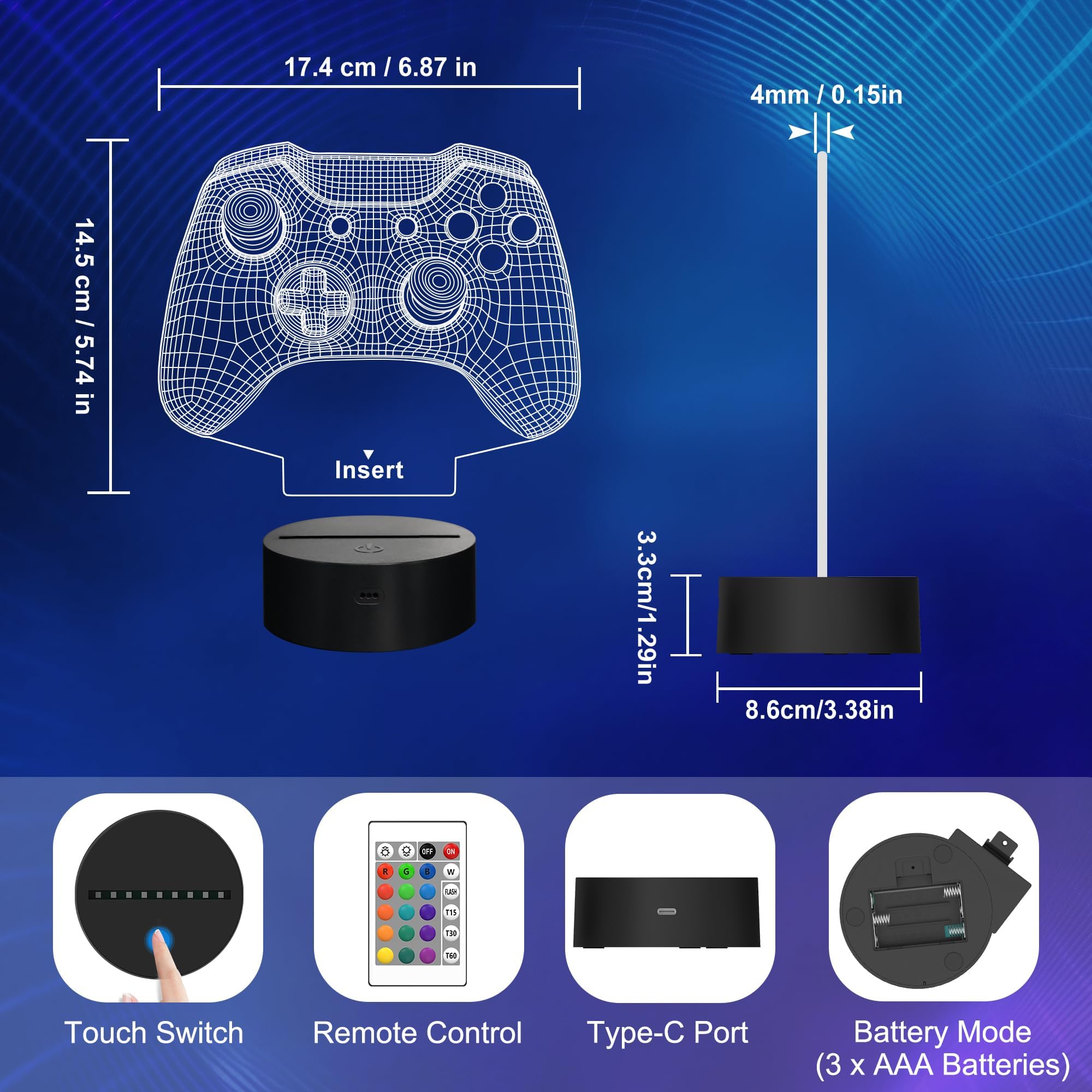 Attivolife Gamepad 3D Lamp, Hologram Illusion Controller Night Light for Kid, 16 Colors Changing & Remote Dimmer Control, Cool Boy Girl Video Gaming Room Accessories as Xmas Birthday Gift for Teen