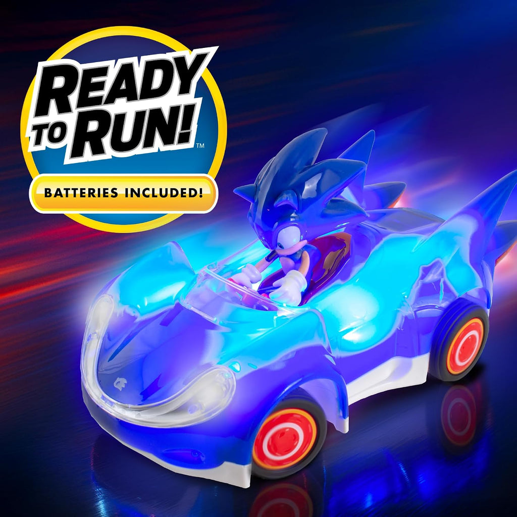 NKOK Sonic RC Car Glow Racer – Light-Up Remote Control Car, 1/28 Scale | Official Sonic the Hedgehog RC Toy with Easy Controls, Indoor & Outdoor Racing Fun, Collectible Design & Kids Gift, Ages 6+