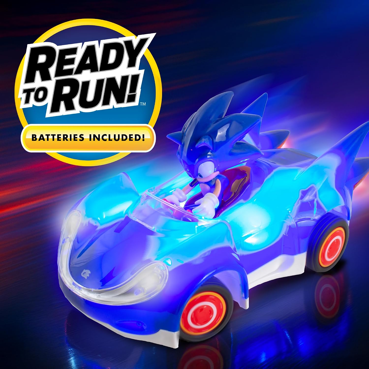 NKOK Sonic RC Car Glow Racer – Light-Up Remote Control Car, 1/28 Scale | Official Sonic the Hedgehog RC Toy with Easy Controls, Indoor & Outdoor Racing Fun, Collectible Design & Kids Gift, Ages 6+