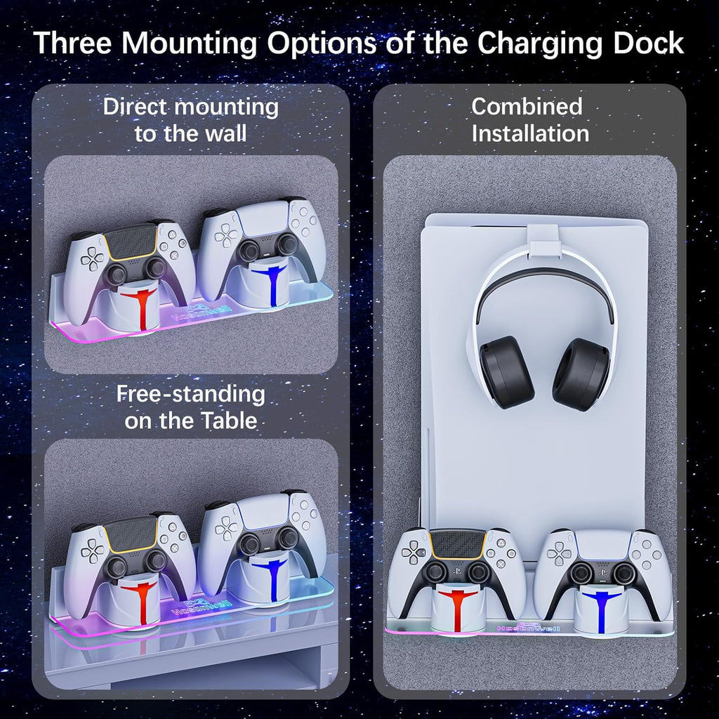 Hosanwell PS5 Wall Mount Kit with RGB Charging Station