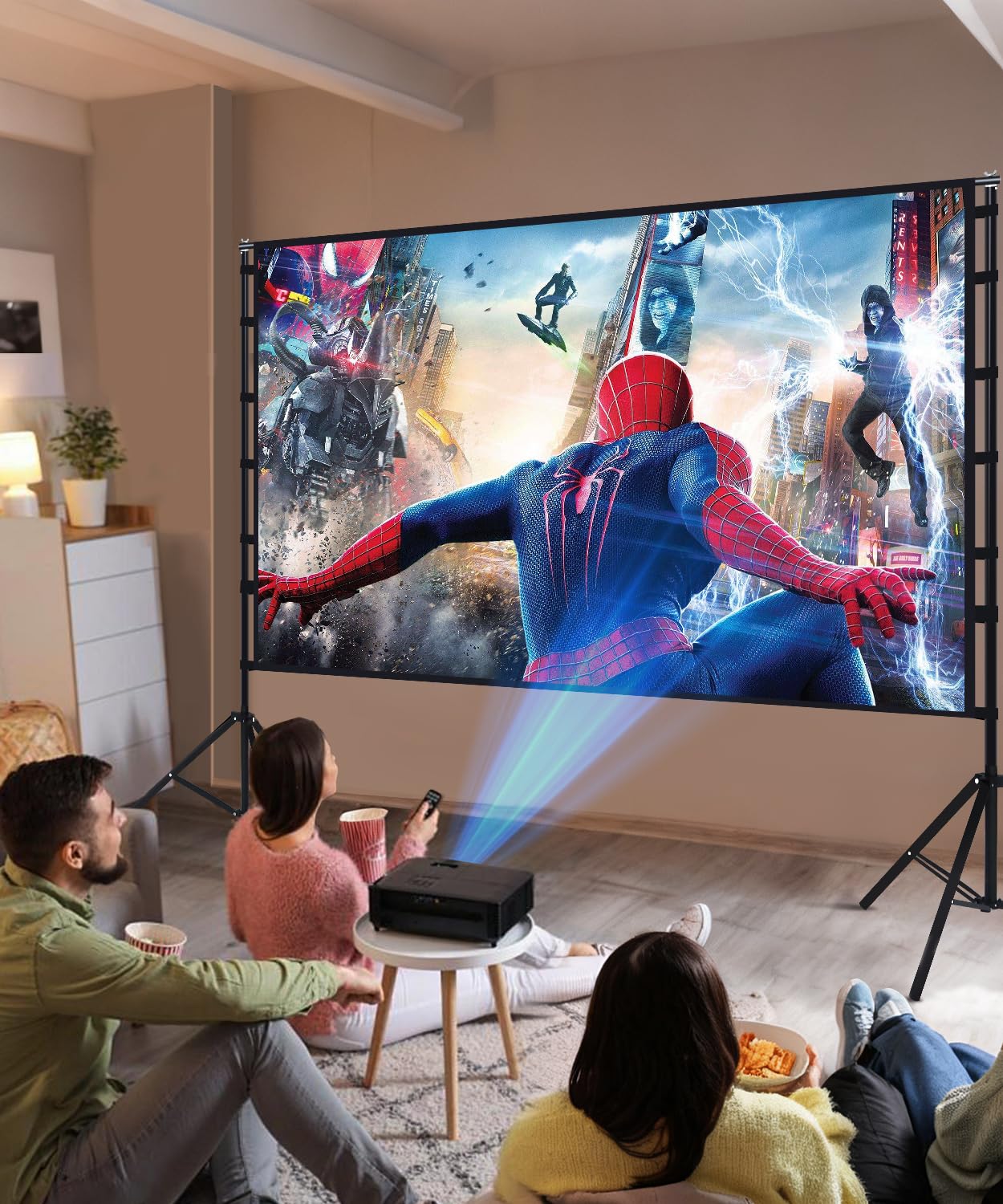 STWUI Outdoor-Projector-Screen-with-Stand - 120 inch Portable Projector Screen Indoor Outdoor Projector Screens 16:9 4K HD Lightweight Movie Screen with Carry Bag for Backyard Movie Night - Flex Gamingproduct_type