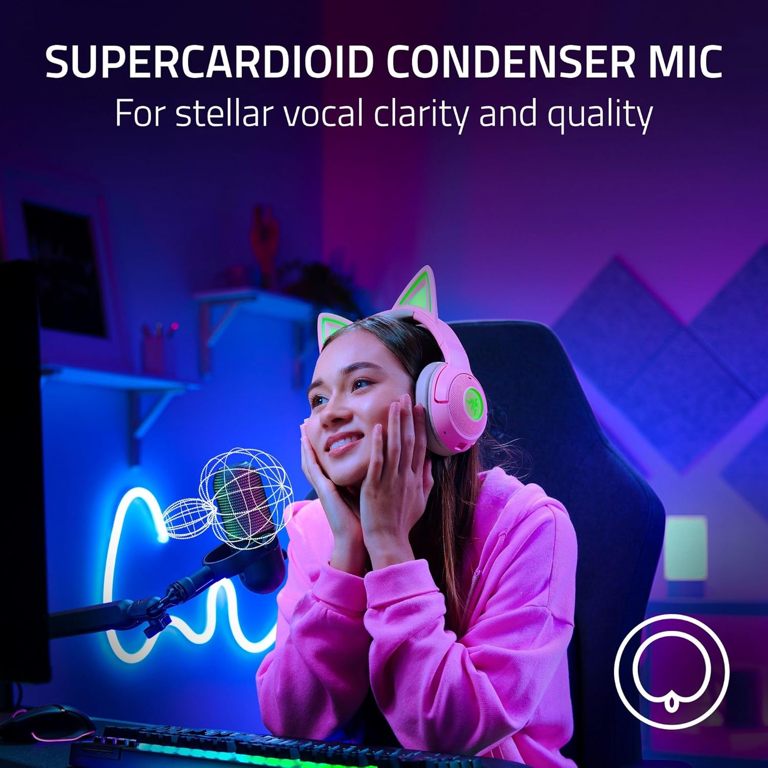 Razer Seiren V3 Chroma RGB, Stream & Game Reactive, USB Microphone, Black | Tap-to-Mute Sensor, Condenser Mic, Digital Gain Limiter & Shock Absorber, Works with OBS, Discord, Zoom, Teams