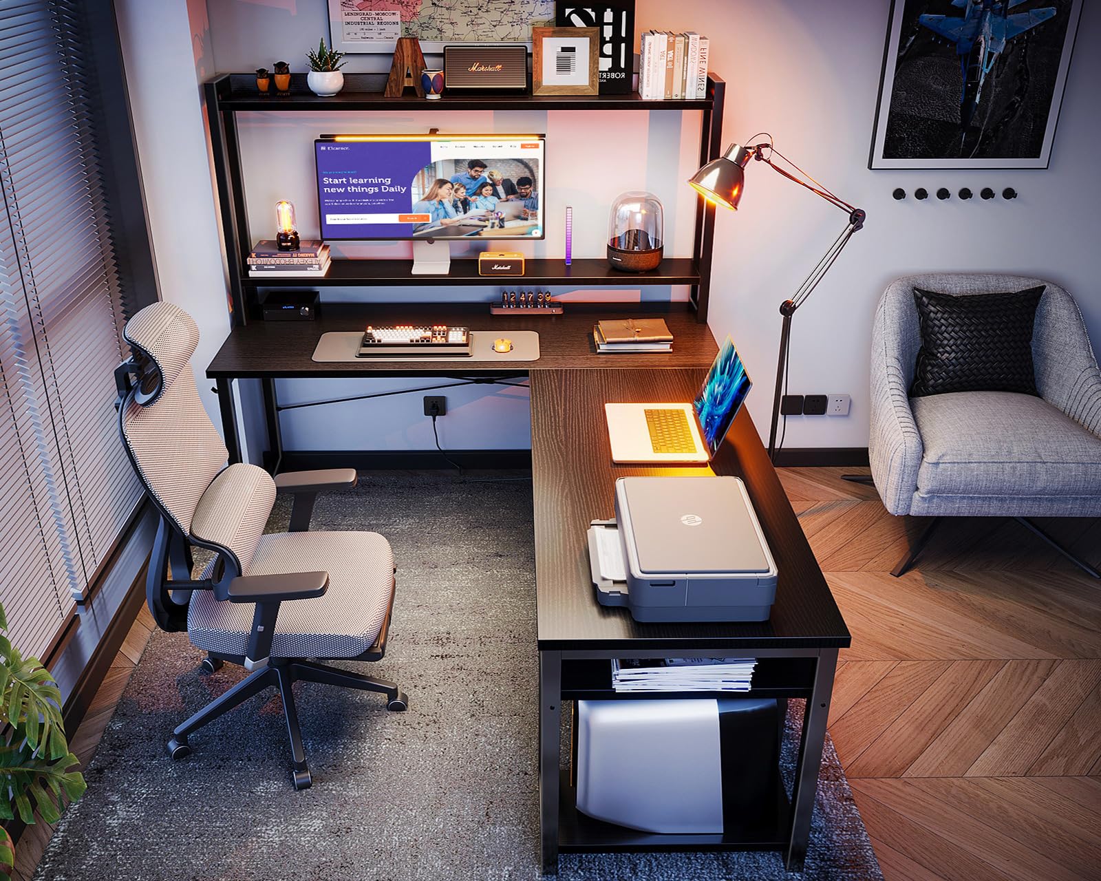 ODK 53" L Shaped Gaming Desk with Hutch & Headphone Hook, Corner Computer Table with Storage Shelves for Home Office, Black - Flex Gamingproduct_type