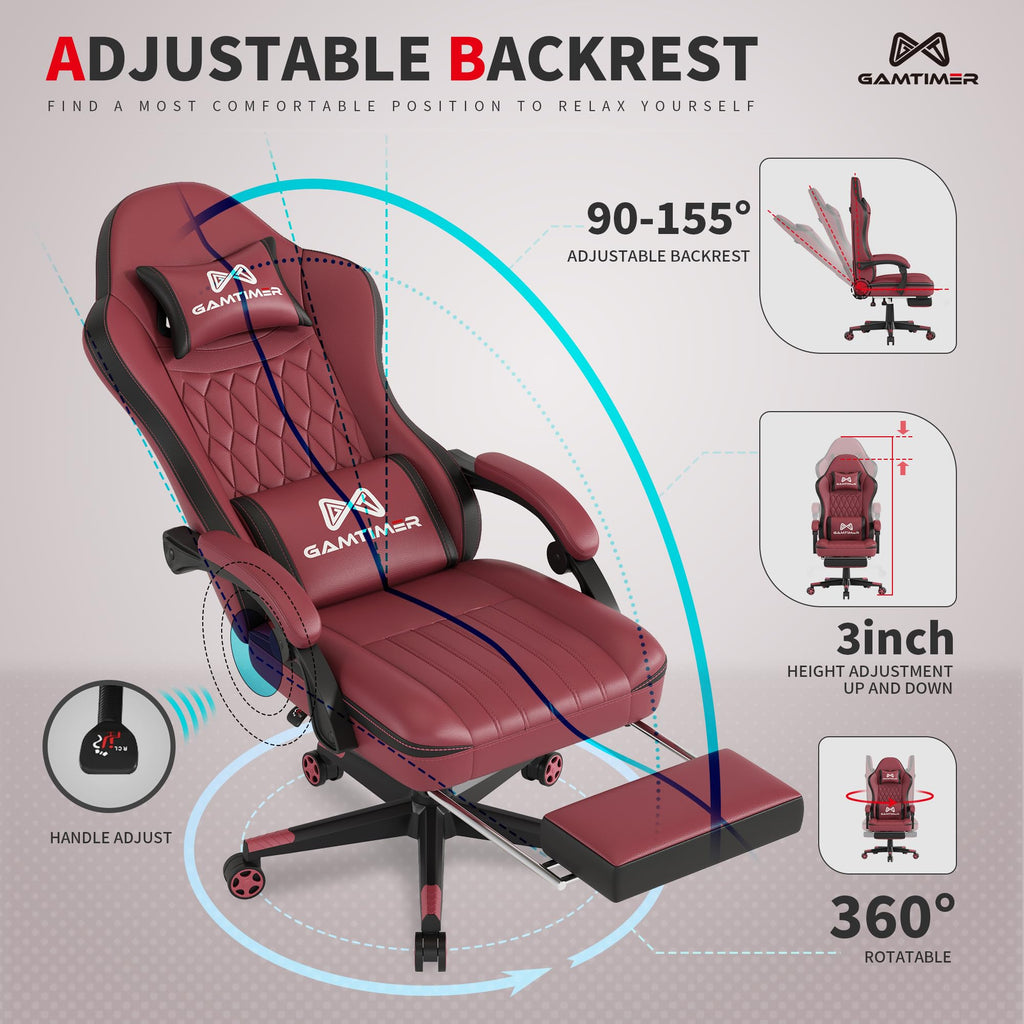 Gamtimer Gaming Chair with Footrest, Ergonomic Computer Chair, PU Breathable Material with Headrest and Lumbar Support, Suitable for Silla Gamer and Adults（Grey） - Flex Gamingproduct_type