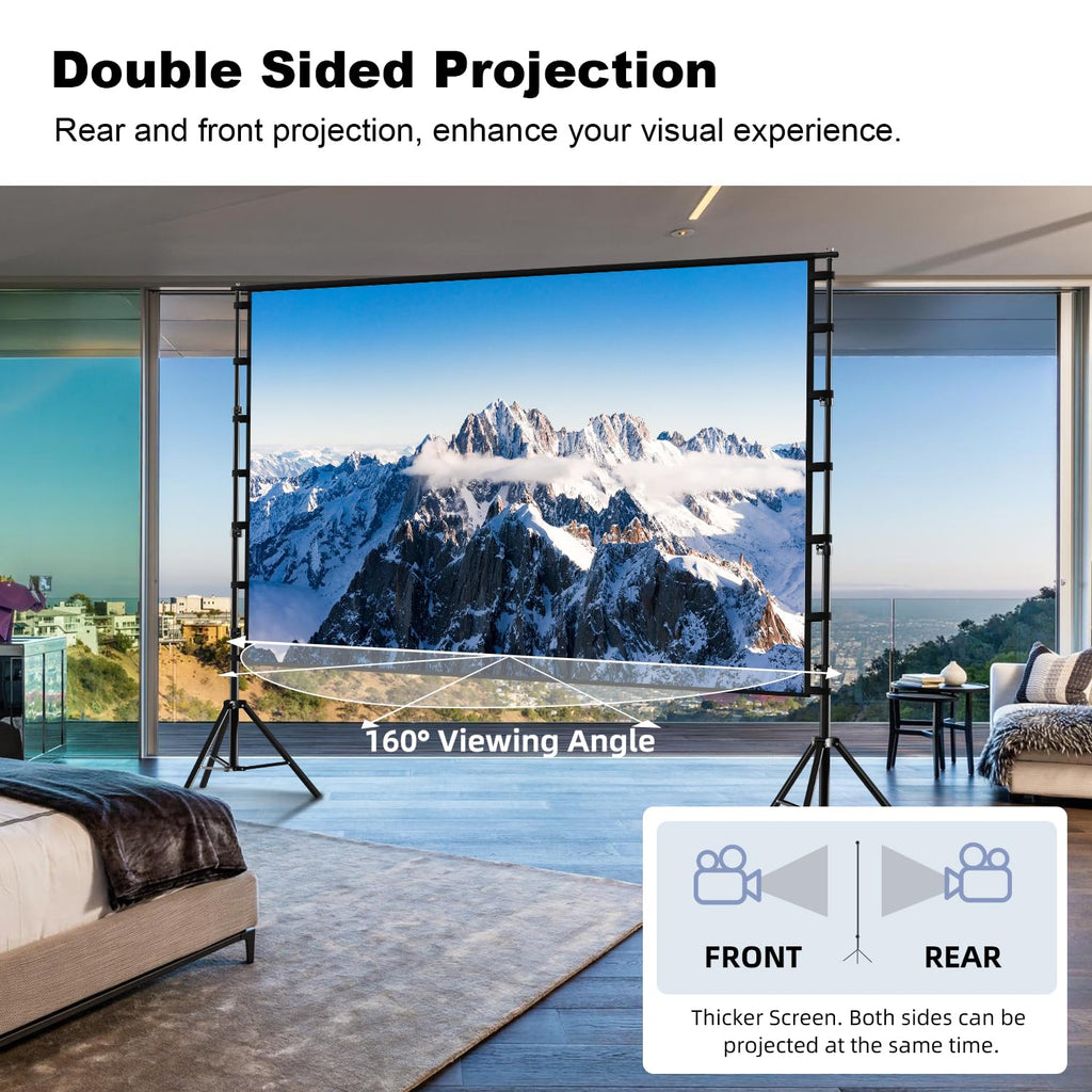 Wootfairy 180inch Projector Screen with Stand: Portable Wrinkle-Free Screen | Foldable 16:9 4K HD Front Rear Projection Movie Screen with Carry Bag for Indoor Outdoor Backyard Family Live Sports Night - Flex Gamingproduct_type
