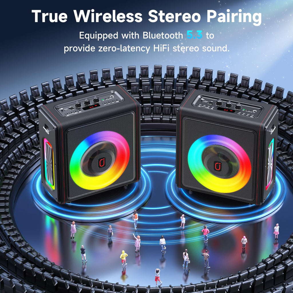 Karaoke Machine for Adults with 2 Wireless Microphones, 200W PA System | Pitch Correction, Bluetooth 5.3, Retro Leather Design, 24H Playtime, TV Connection, TWS Stereo and Live Performance Support